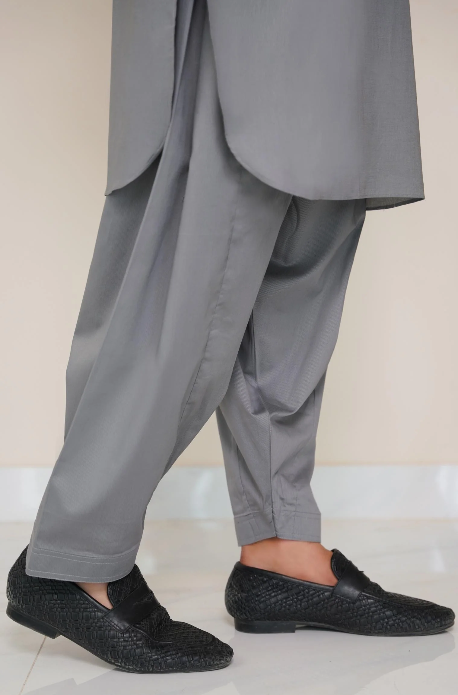 Textured Cotton Kameez Shalwar - Stone Grey (Men) - Image 8