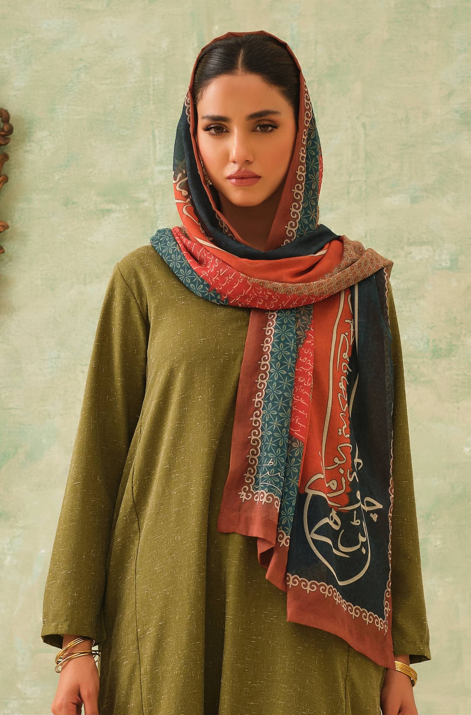 Umeed Scarf - Orange & Teal