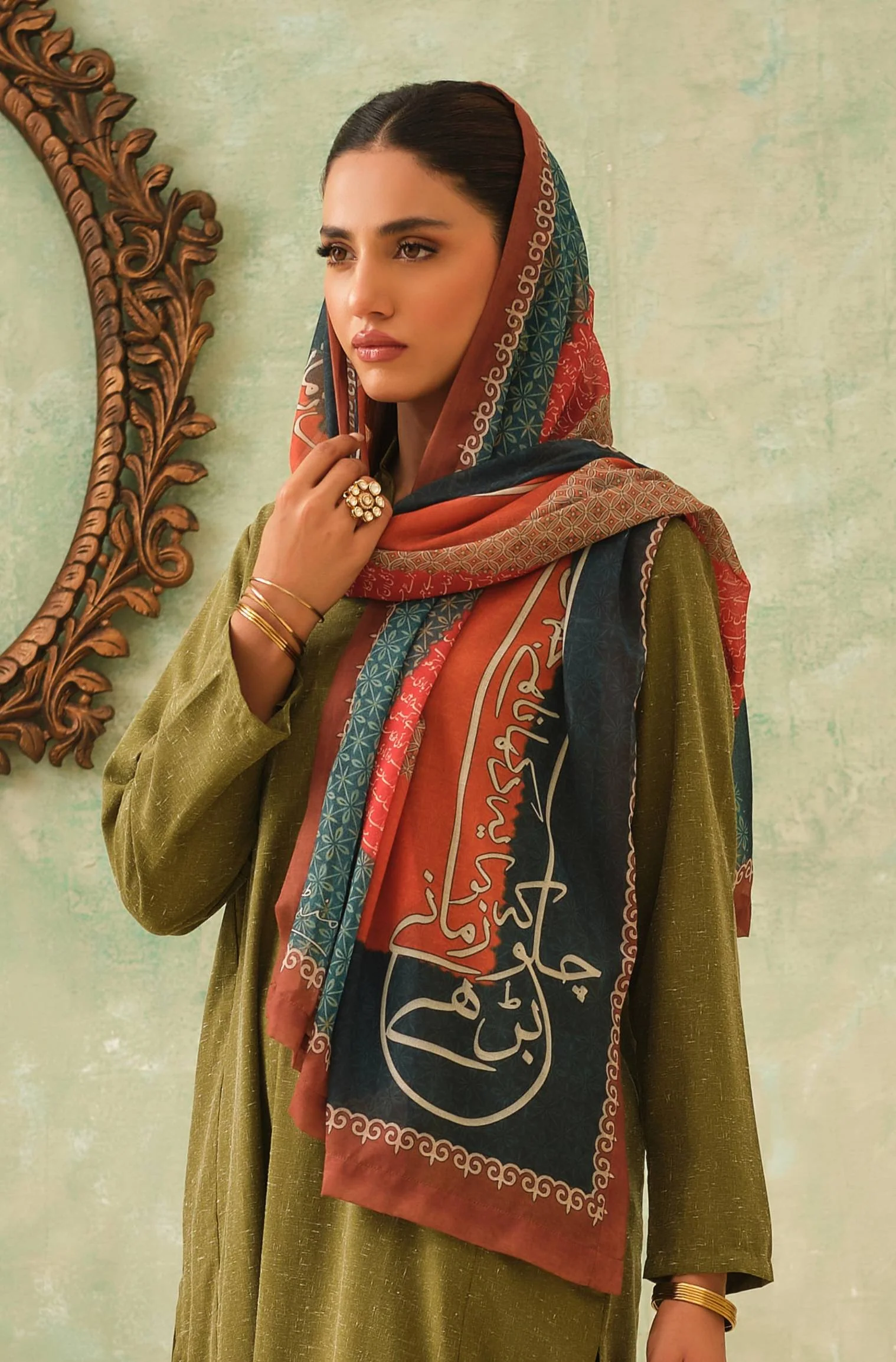 Umeed Scarf - Orange & Teal - Image 2