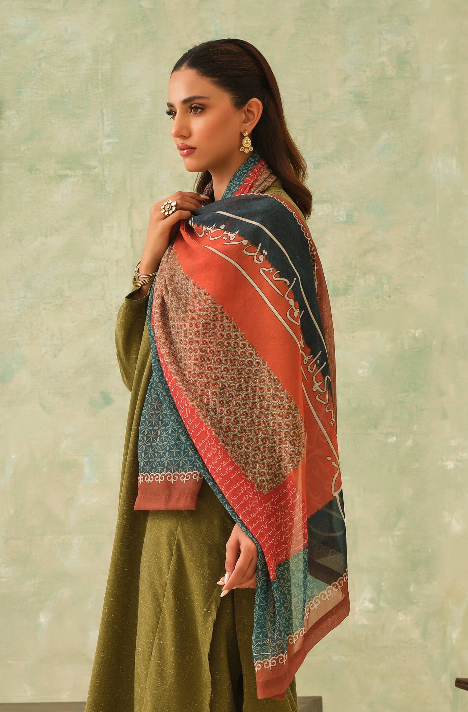 Umeed Scarf - Orange & Teal - Image 3
