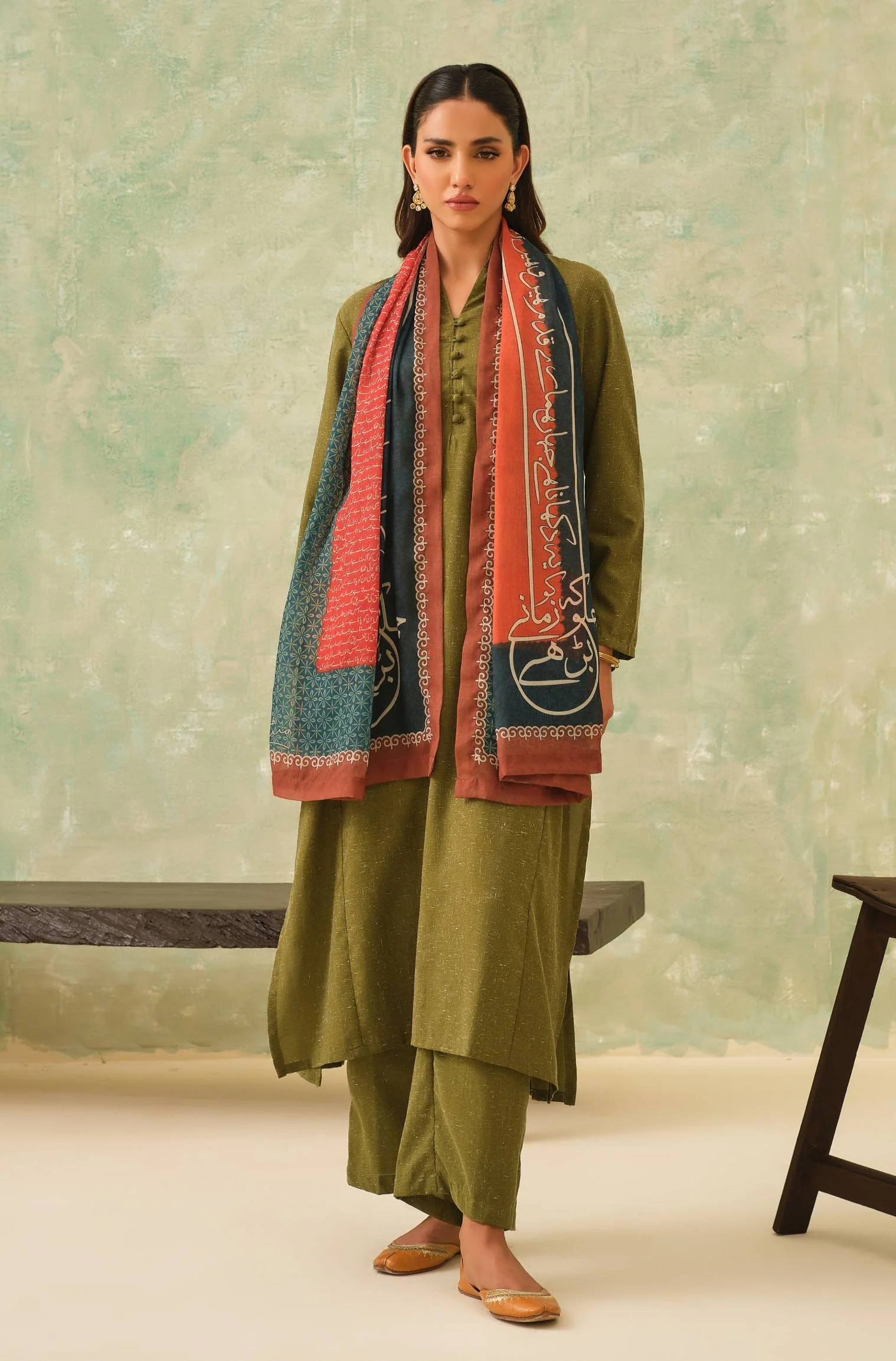 Umeed Scarf - Orange & Teal - Image 4