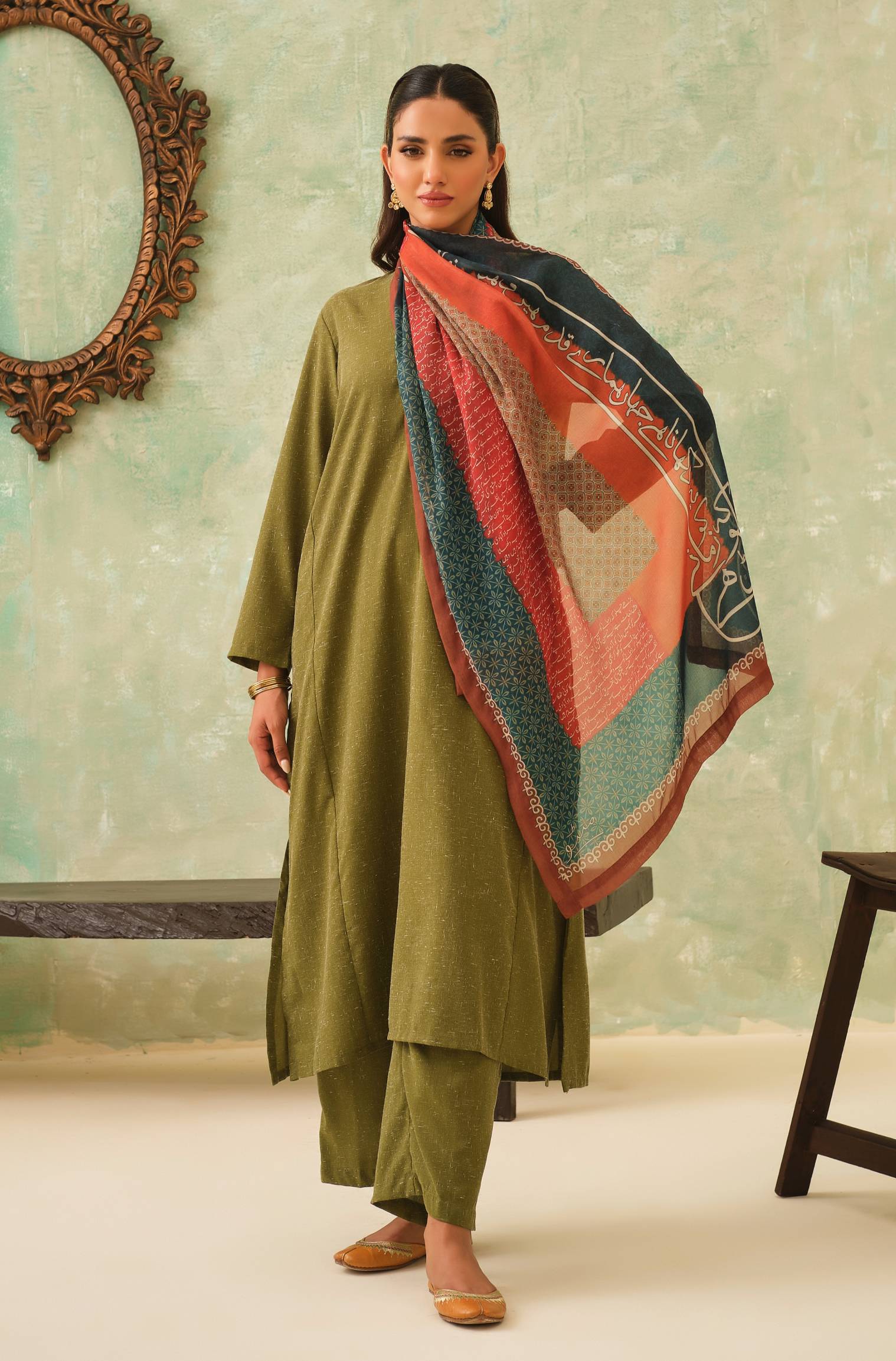 Umeed Scarf - Orange & Teal - Image 5