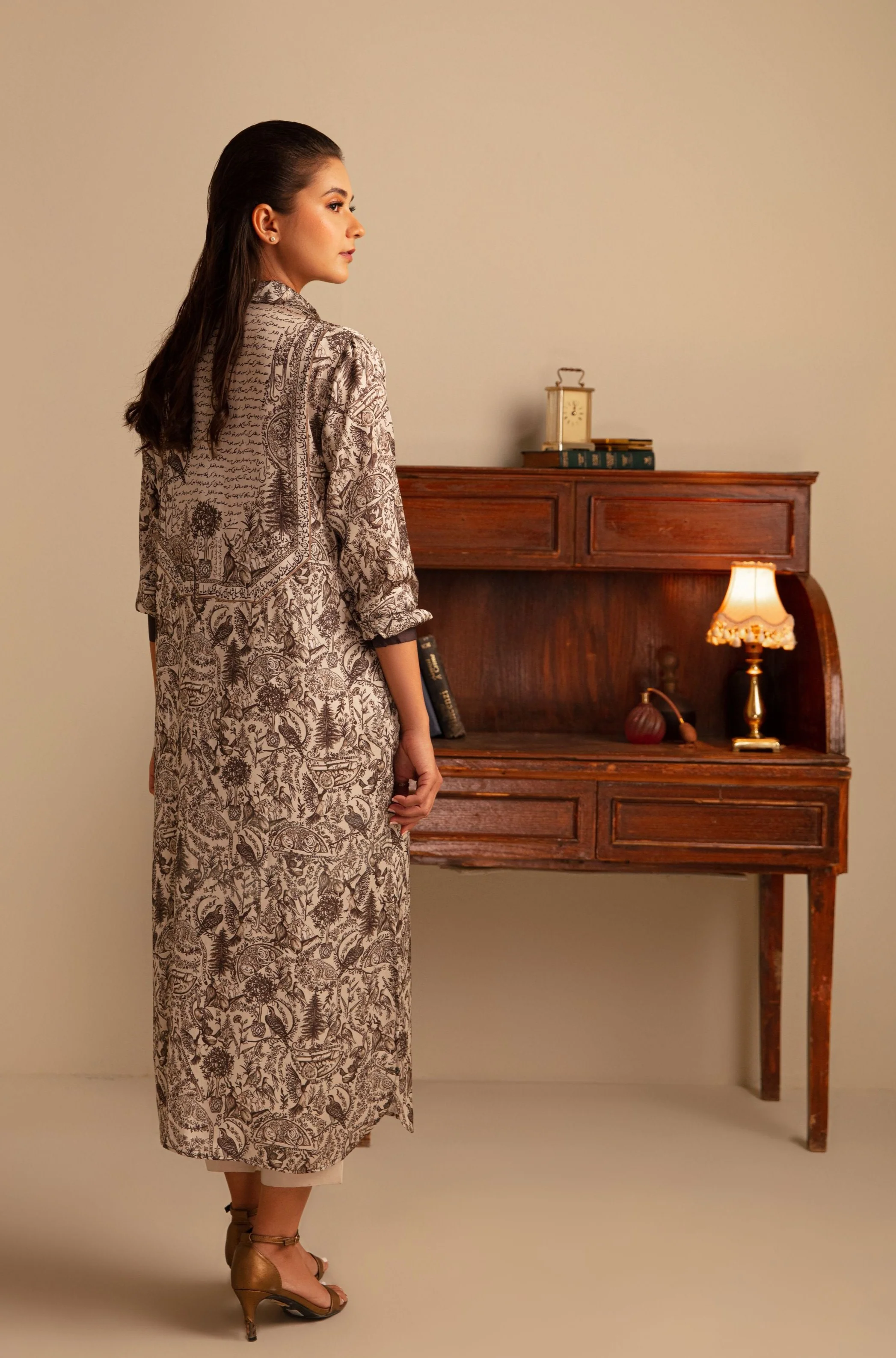 Virsa Silk Long Shirt - Beige - Image 3