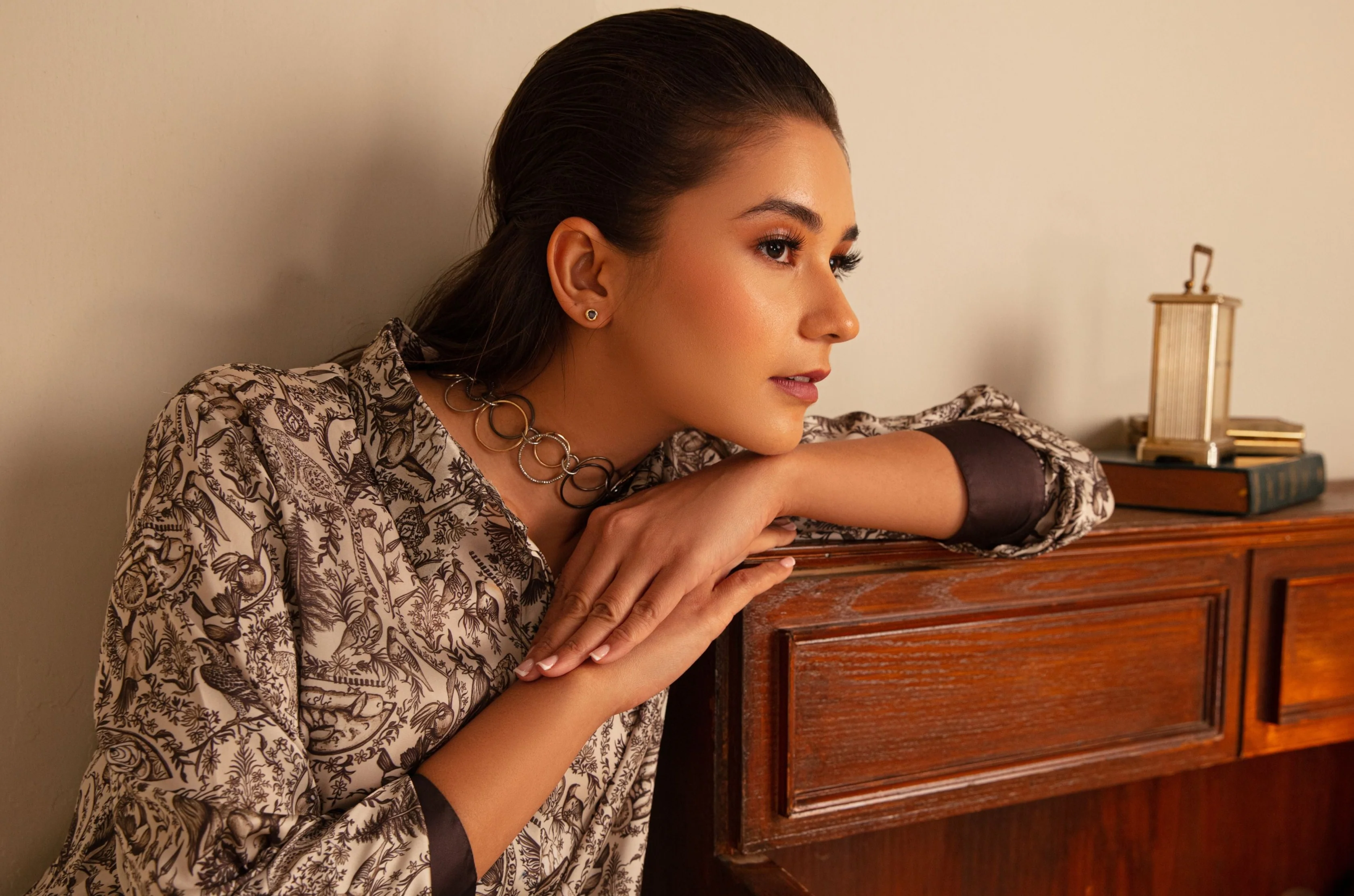 Virsa Silk Long Shirt - Beige - Image 5