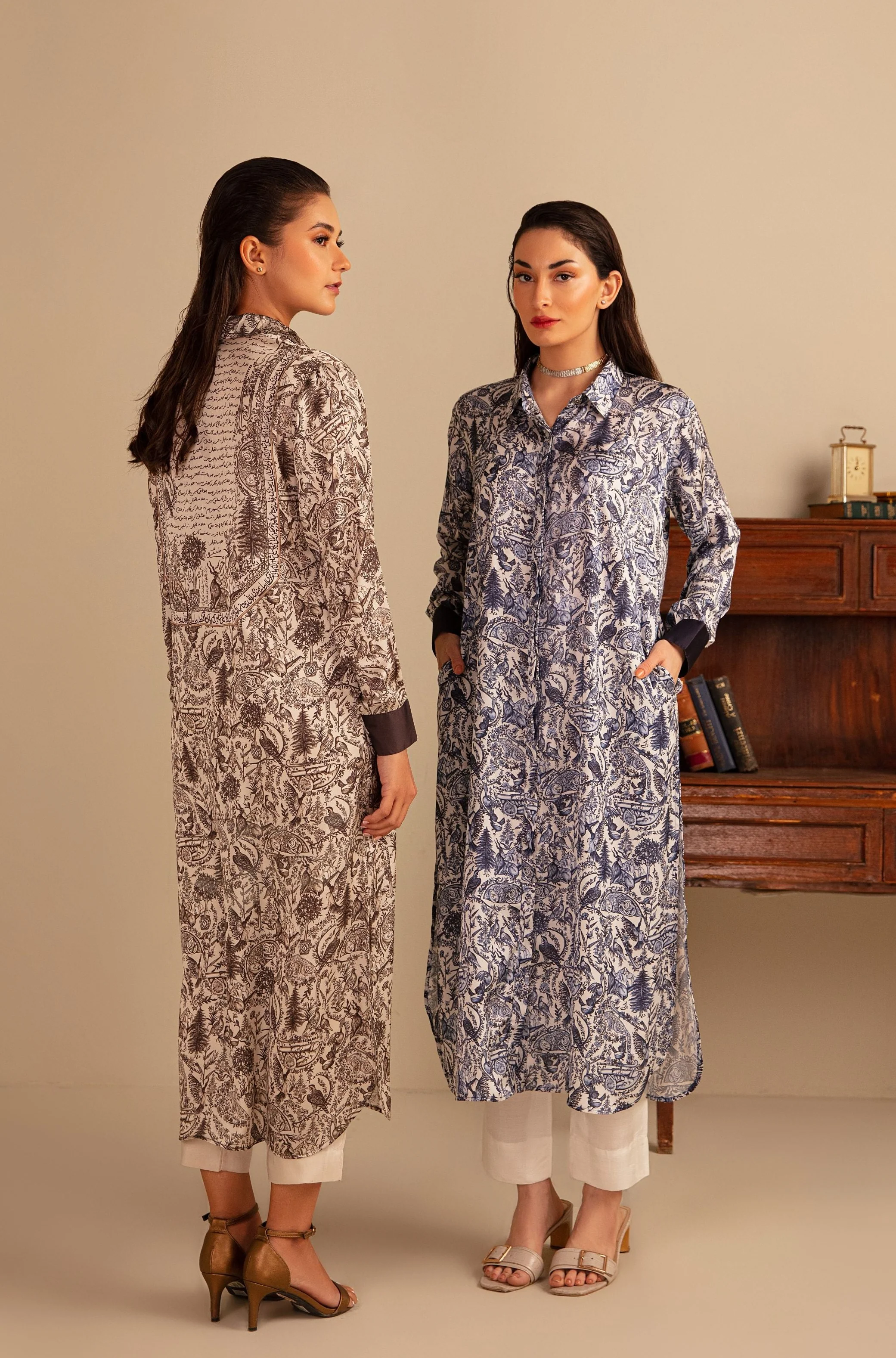 Virsa Silk Long Shirt - Beige - Image 6