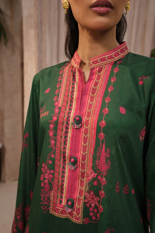 Zaib Co-Ord Set - Green & Magenta - Image 3
