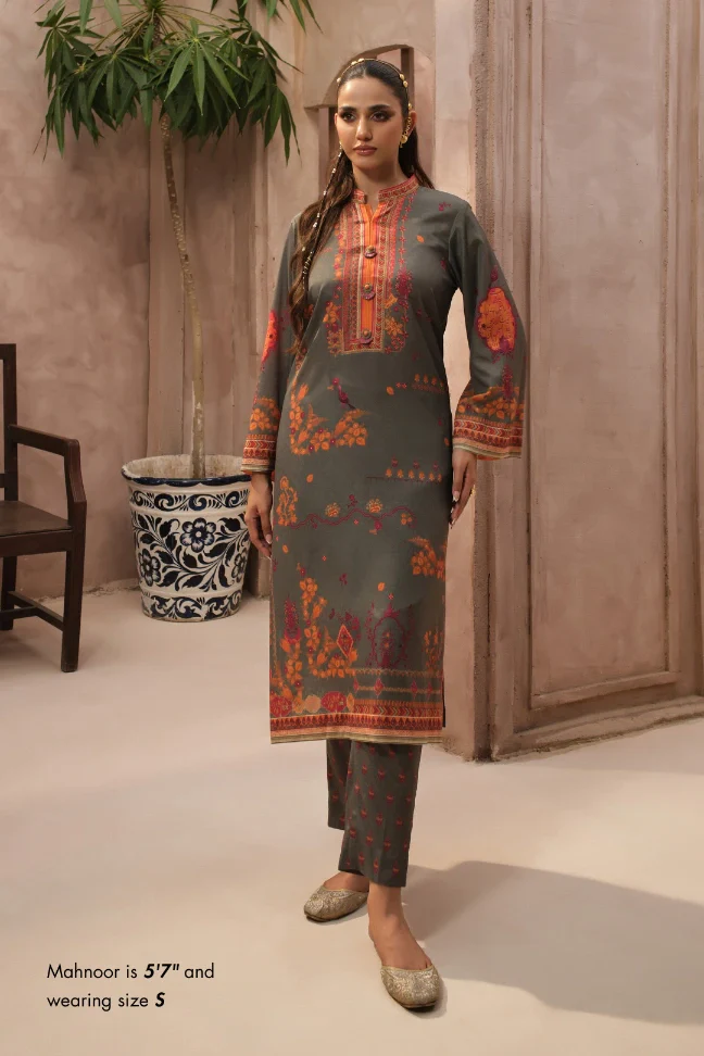 Zaib Co-Ord Set - Grey & Orange