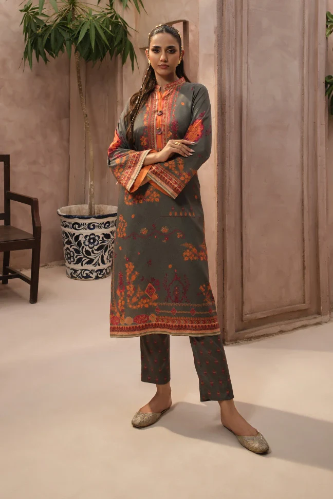 Zaib Co-Ord Set - Grey & Orange - Image 2