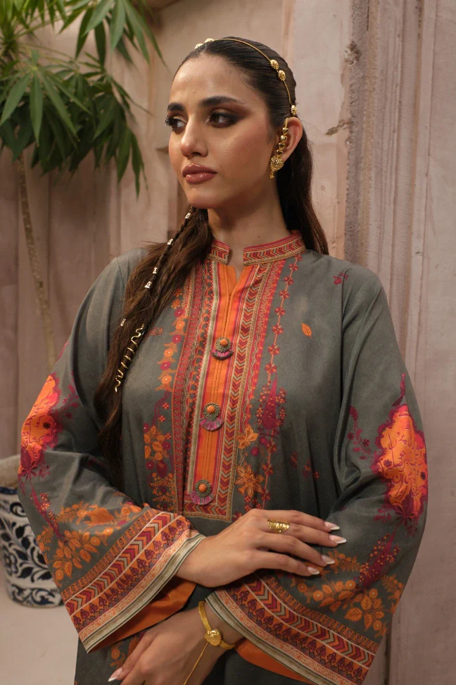 Zaib Co-Ord Set - Grey & Orange - Image 3