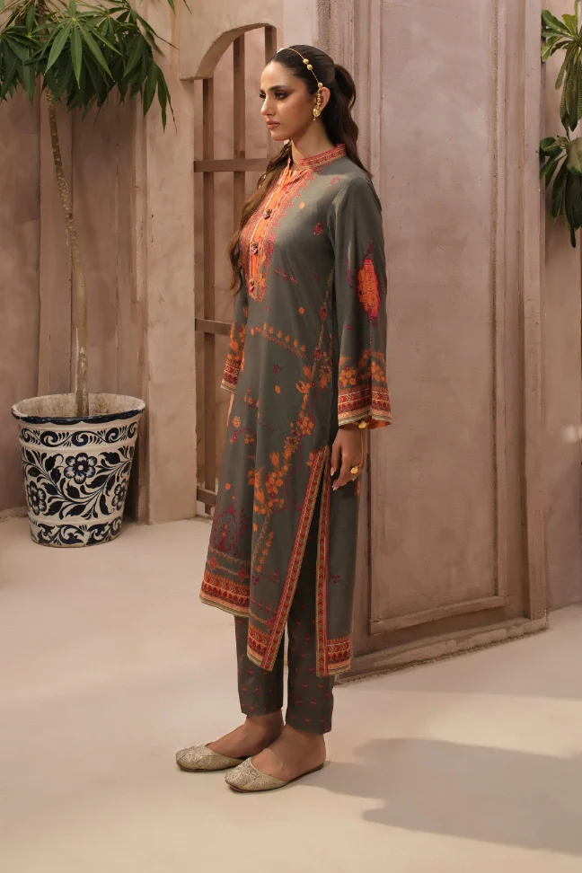 Zaib Co-Ord Set - Grey & Orange - Image 4