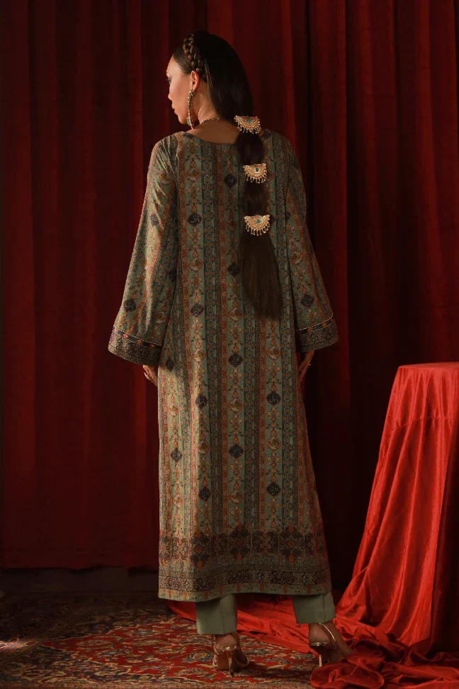 Zebunnisa Velvet Set - Green - Image 3