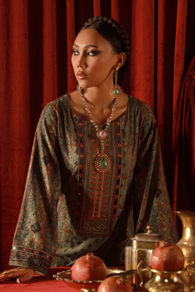 Zebunnisa Velvet Set - Green - Image 4