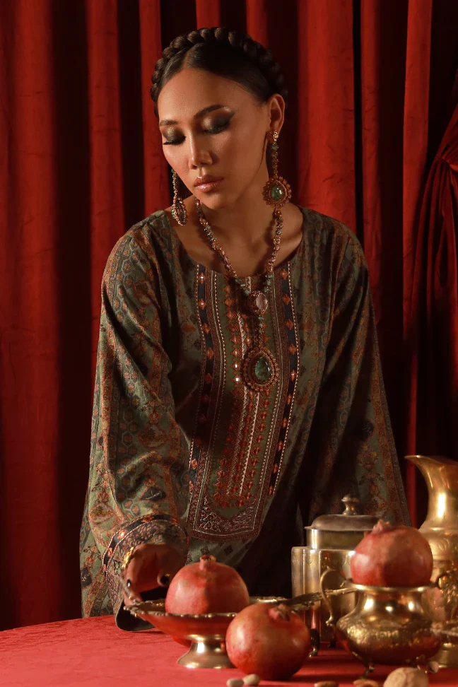 Zebunnisa Velvet Set - Green - Image 6