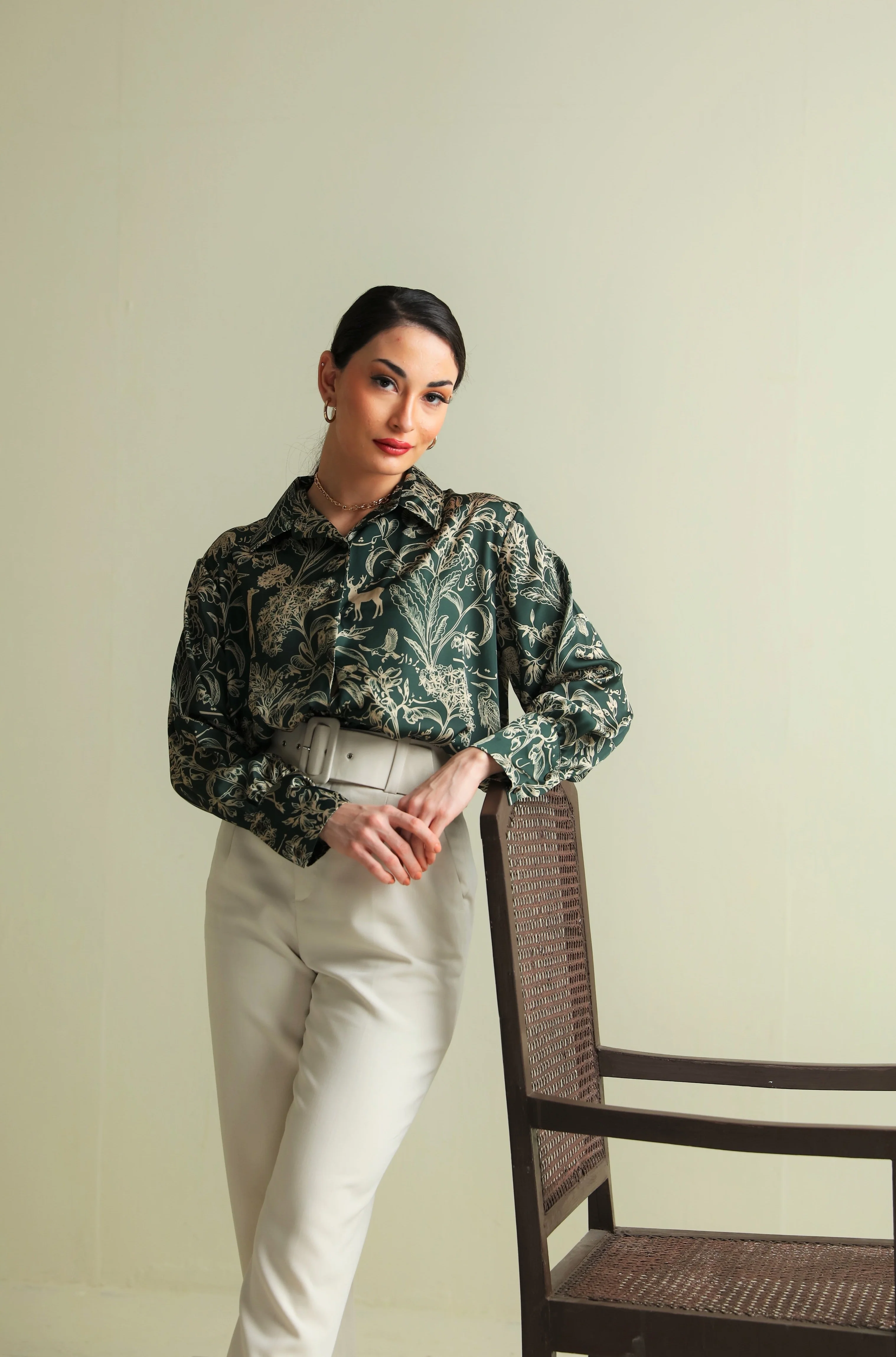 Zohra Silk Shirt - Forest Green - Image 4